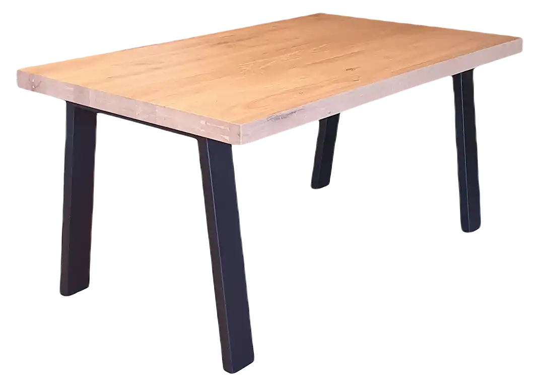 Eiken tafel met zwarte metalen poot