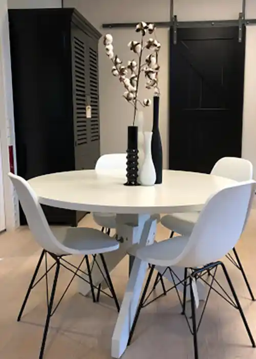 Witte ronde spindle tafel in hoogte aanpasbaar
