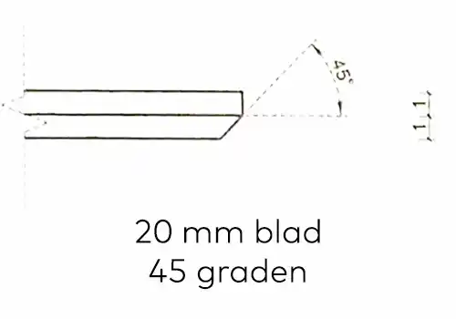 tafelrand 20 mm. blad 45 graden