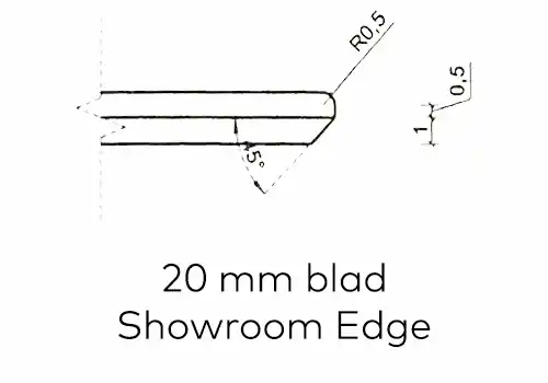 tafelrand 20 mm. dik blad. Showroom edge